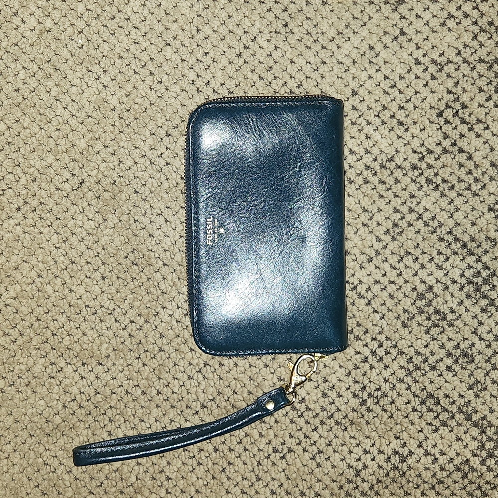 Fossil Blue Leather Wristlet